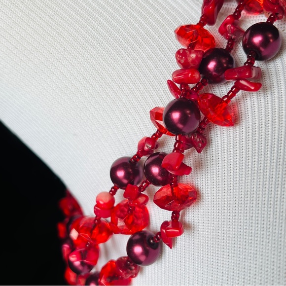 Red Fashion Jewelry Beaded Collar Necklace Multistrand Chic Minimal - Picture 2 of 4